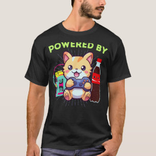 Camiseta Engraçado com Poder de Gamer Gato Refrigerante & O