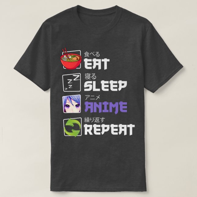 Camiseta Engraçado Comer Anime Repetitivo Anime Japão Manga (Frente do Design)