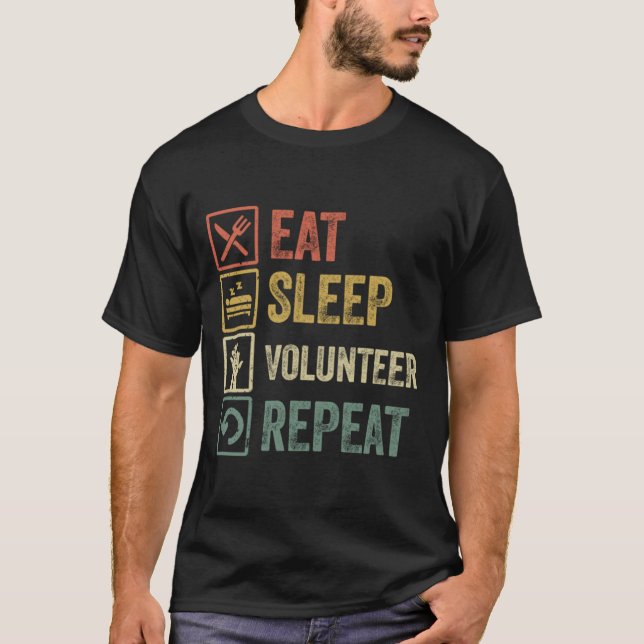 Camiseta Engraçado comer como voluntário repetir retro vint (Frente)