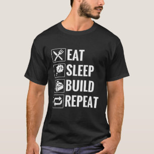 Camiseta Engraçado Comer Dormir Construir Repetições Blocos
