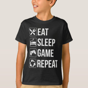 Camiseta Engraçado Comer Jogo De Sono Repetir Para Videos g