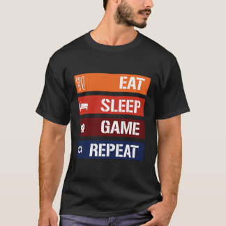 Camiseta Engraçado Comer Jogo do Sono Repetir Para Videos g