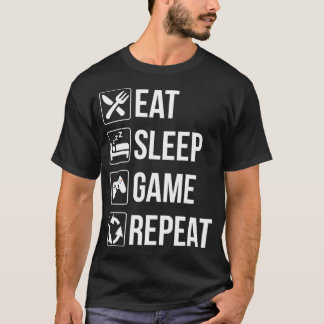 Camiseta Engraçado Comer Jogo do Sono Repetir T para Videos