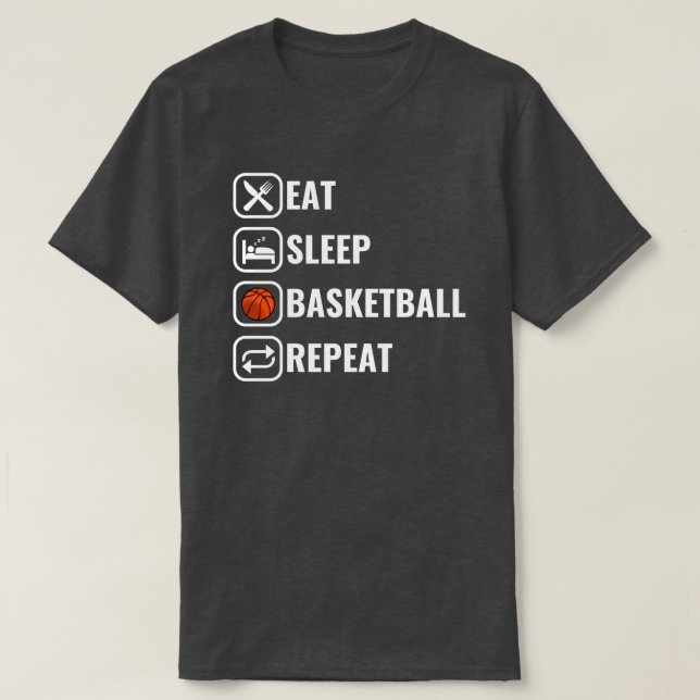 Camiseta Engraçado Comer no Sono Repetir Basquete (Frente do Design)