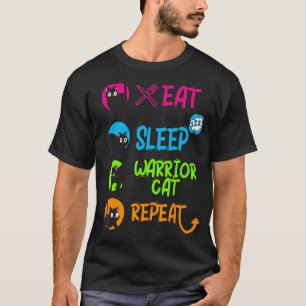 Camiseta Engraçado Comer O Guerreiro do Sono Gato Repetir L