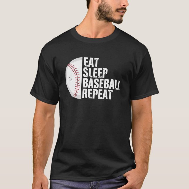 Camiseta Engraçado Comer Sleep Baseball Repete Jogador De B (Frente)
