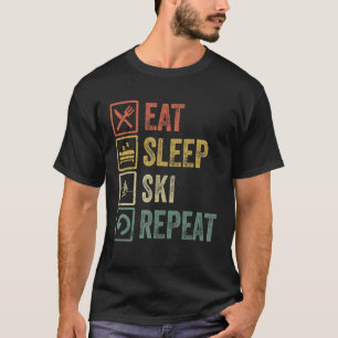 Camiseta Engraçado Comer Sleep Esquiar Repetir Retro Esquia