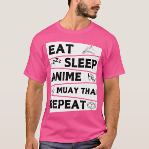 Camiseta Engraçado Comer Sono Anime Muay Thai Repete Muay T
