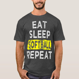 Camiseta Engraçado Comer Sono Softball Repete Jogadores de