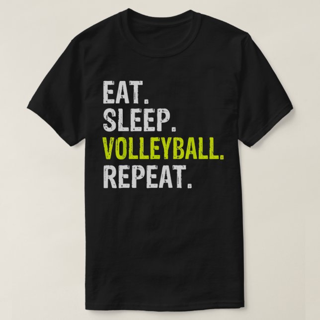 Camiseta Engraçado Comer Sono Voleibol Repito Presente (Frente do Design)