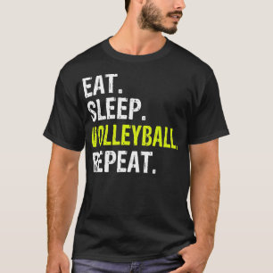Camiseta Engraçado Comer Sono Voleibol Repito Presente