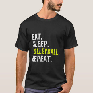 Camiseta Engraçado Comer Sono Voleibol Repito Presente