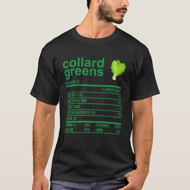 Camiseta Engraçado Comida de Fatos Nutricionais, Collard Gr (Frente)