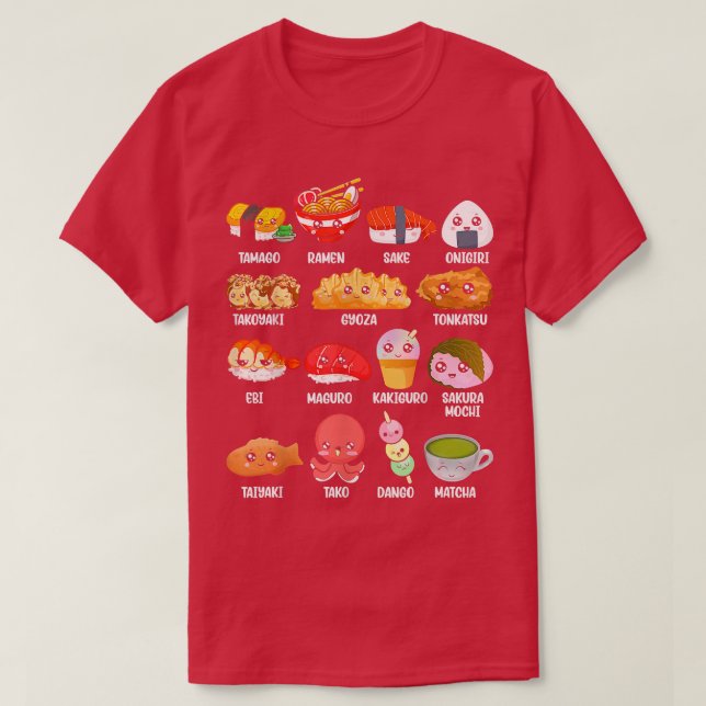Camiseta Engraçado Comida japonês Fan Kawaii Ramen Sushi J (Frente do Design)