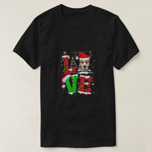 Camiseta Engraçado Corgi Árvore de Natal Luzes de Natal Xma (Frente do Design)