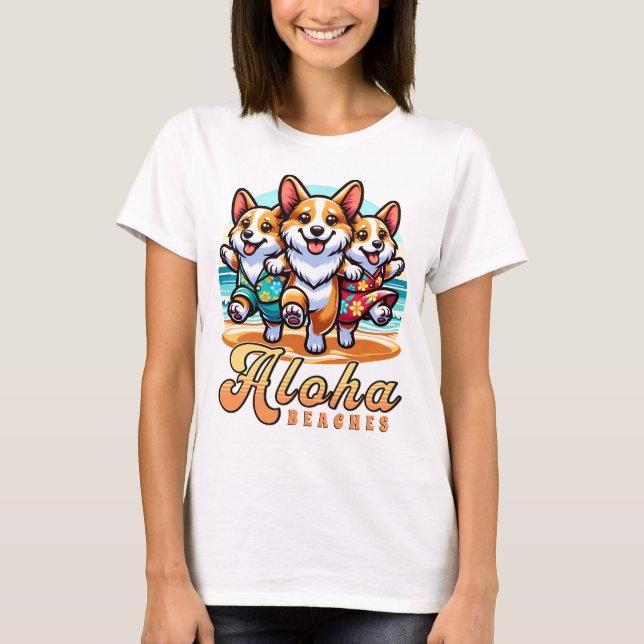Camiseta Engraçado Corgi Cães Aloha Bebe Férias de Verão (Frente)