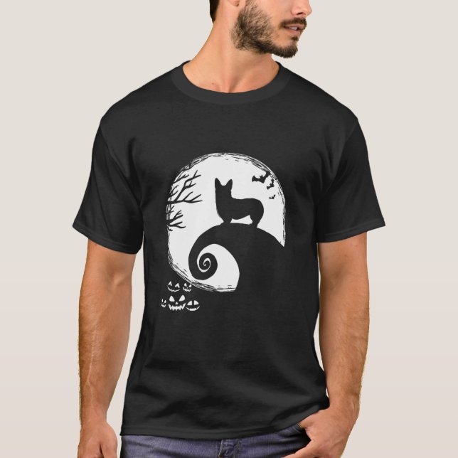 Camiseta Engraçado Corgi E O Figurino De Halloween Da Lua (Frente)