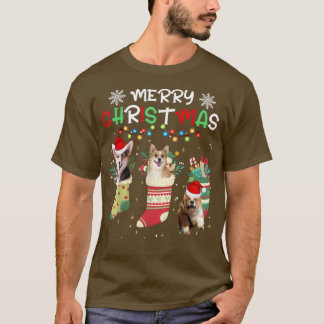 Camiseta Engraçado Corgi Natal Luzes Cachorros