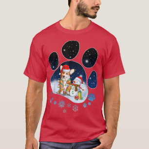 Camiseta Engraçado Corgi Pata Natal Snowman Luzes de Natal