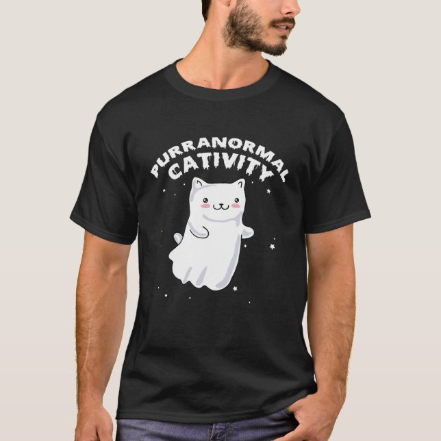 Camiseta Engraçado Criatividade Puranormal Fantasma Cat Hal (Frente)