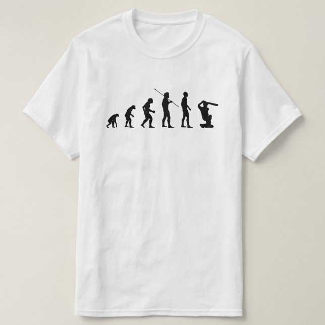 Camiseta Engraçado Cricket Batter Evolution of Man Sports B (Frente do Design)