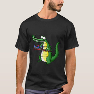 Camiseta Engraçado Crocodilo Sorriso Escovando Seus Dentes