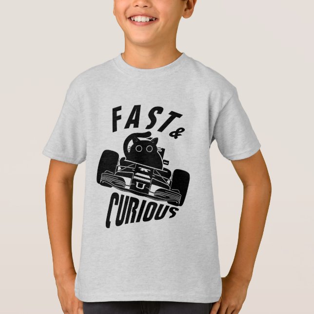 Camiseta Engraçado Curioso gato dirigindo carro (Frente)