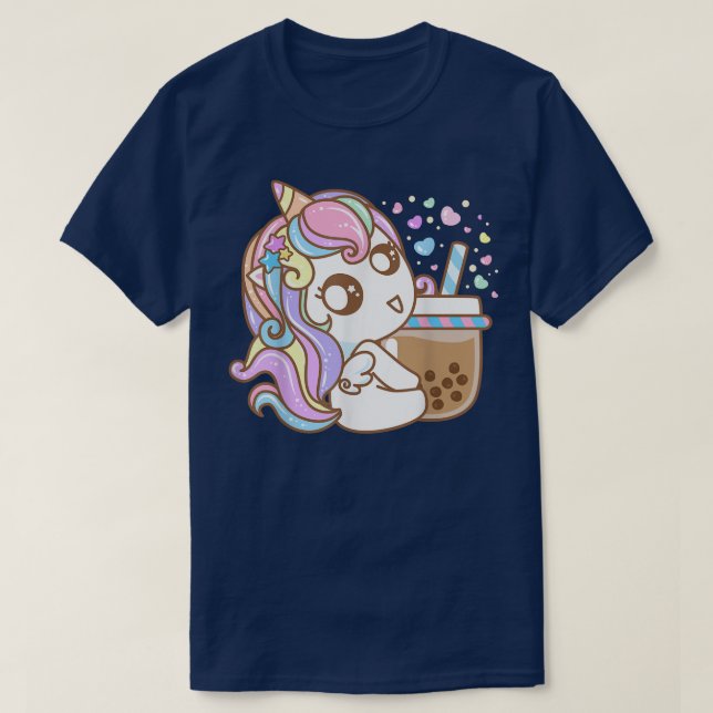 Camiseta Engraçado Cute Kawaii Unicorn Boba Tea Bubble Tea  (Frente do Design)
