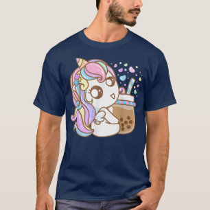 Camiseta Engraçado Cute Kawaii Unicorn Boba Tea Bubble Tea 