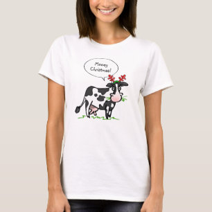Camiseta engraçado da vaca da camisa   do Natal d