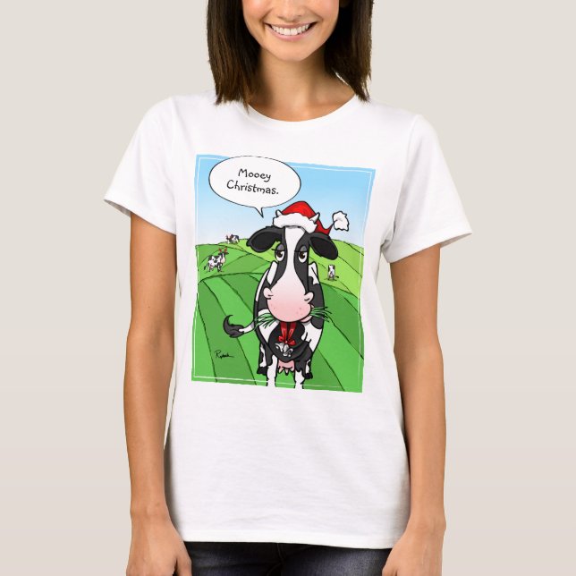 Camiseta engraçado da vaca do Natal de Mooey (Frente)