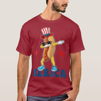 Camiseta Engraçado Dabbing Hot Dog 4 de julho Merica para C