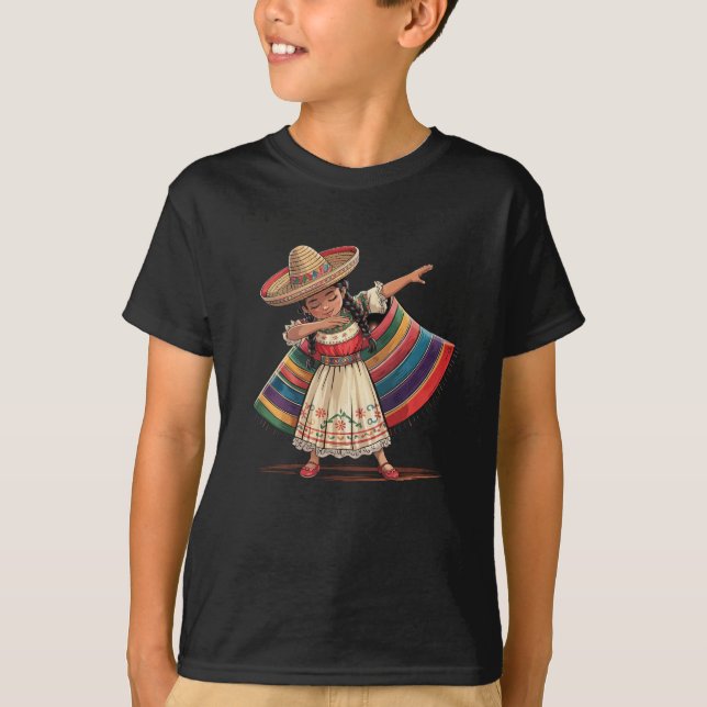 Camiseta Engraçado Dabbing mexicano Poncho Sombrero Cinco D (Frente)