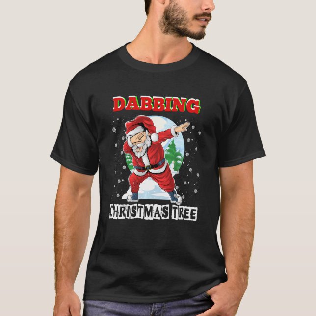 Camiseta Engraçado Dabbing Papai Noel Ao Redor Da Árvore De (Frente)
