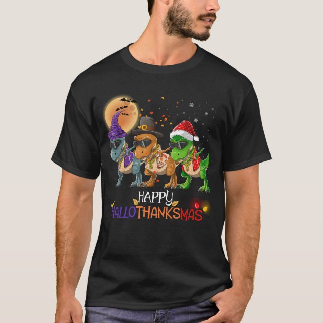 Camiseta Engraçado Dabbing Rapper Dinosaur Happy HalloObrig (Frente)