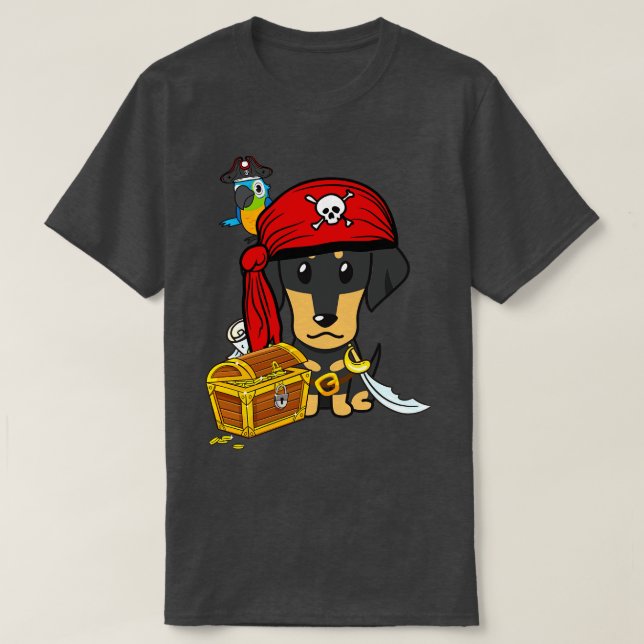 Camiseta Engraçado Dachshund é um pirata (Frente do Design)