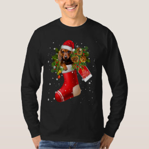 Camiseta Engraçado Dachshund Em Sock Christmas Santa Hat Xm