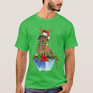 Camiseta Engraçado Dachshund natal Reindee de Natal Luz