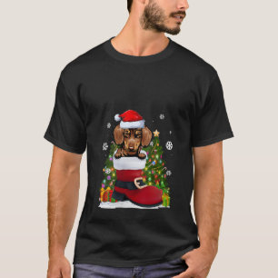 Camiseta Engraçado Dachshund no Natal Santa Hat Feio Calçad
