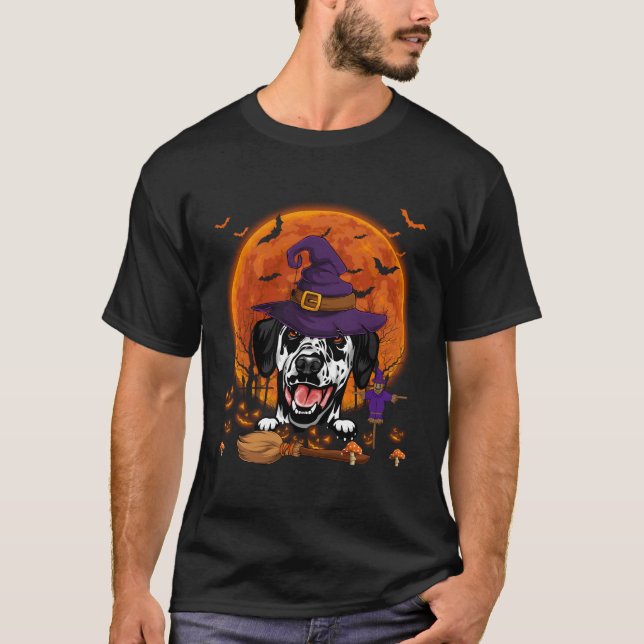 Camiseta Engraçado Dalmaciano Com Halloween Pumpkin Scary C (Frente)