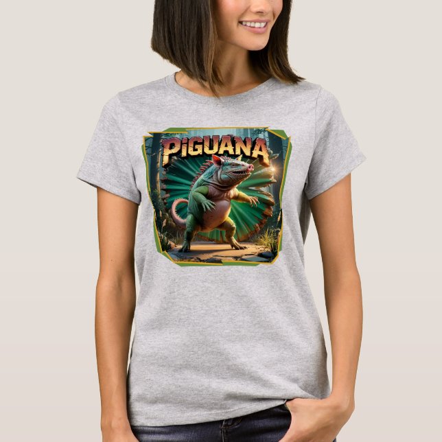 Camiseta Engraçado de Criatura Combo da Ilustração Piguana (Frente)