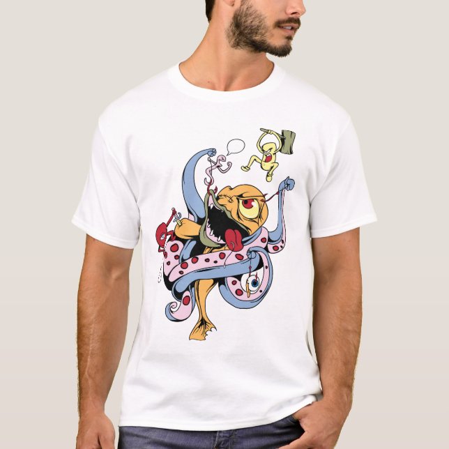 Camiseta Engraçado de Monstro de Peixes Simples (Frente)