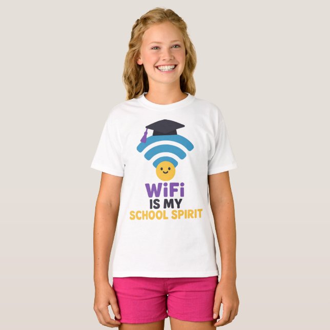 Camiseta Engraçado de volta à Escola sem Espírito WiFi Pres (Frente Completa)