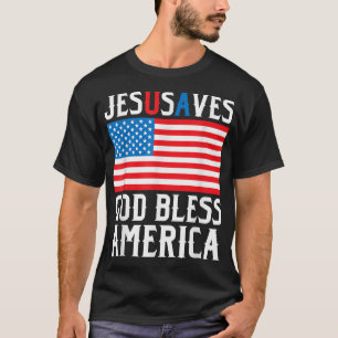 Camiseta Engraçado Design Jesus Cristo Salva os EUA Deus Bl