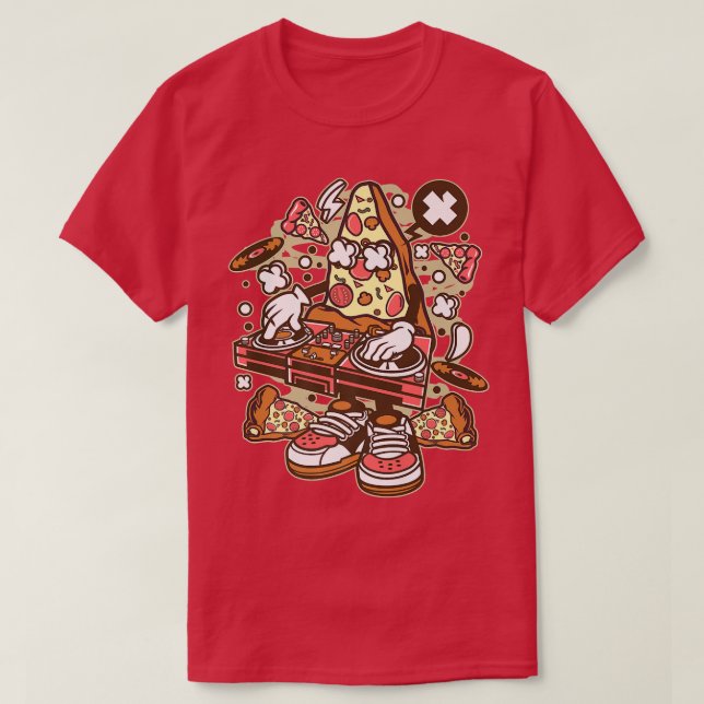 Camiseta Engraçado Design Pizza DJ Disco de Engenheiro de s (Frente do Design)