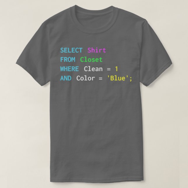 Camiseta Engraçado design SQL para programadores SQL DBA e  (Frente do Design)