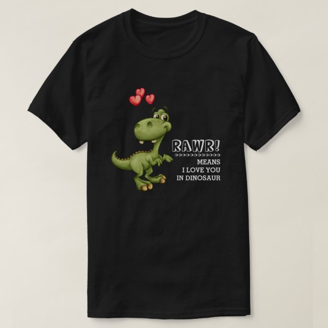Camiseta Engraçado Dia de os namorados Dinossauro com T-Shi (Frente do Design)