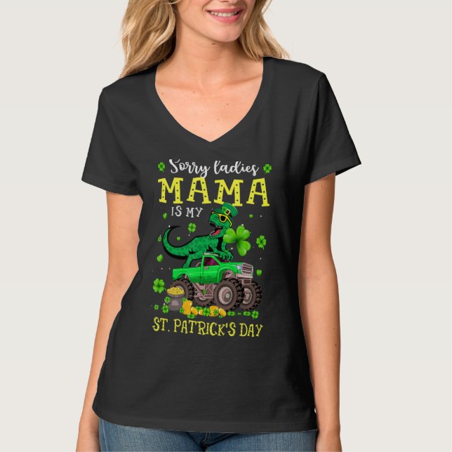 Camiseta Engraçado Dia de São Patrício Monstro Dinossauro d (Frente)