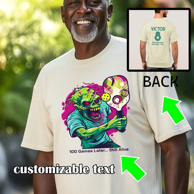 Camiseta Engraçado Dinheiro Morto (Funny Undead Dinker T-Shirt, pickleball zombie with customizable text)