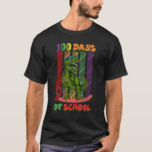 Camiseta Engraçado Dino 100 Dias De Escola Feliz 100 Dias R